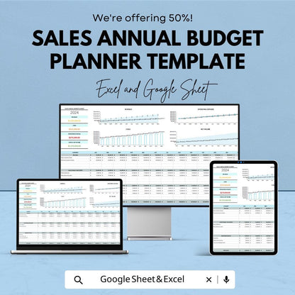 Sales Annual Budget Planner Template | Revenue and Expense Forecast Spreadsheet | Yearly Financial Planning Template