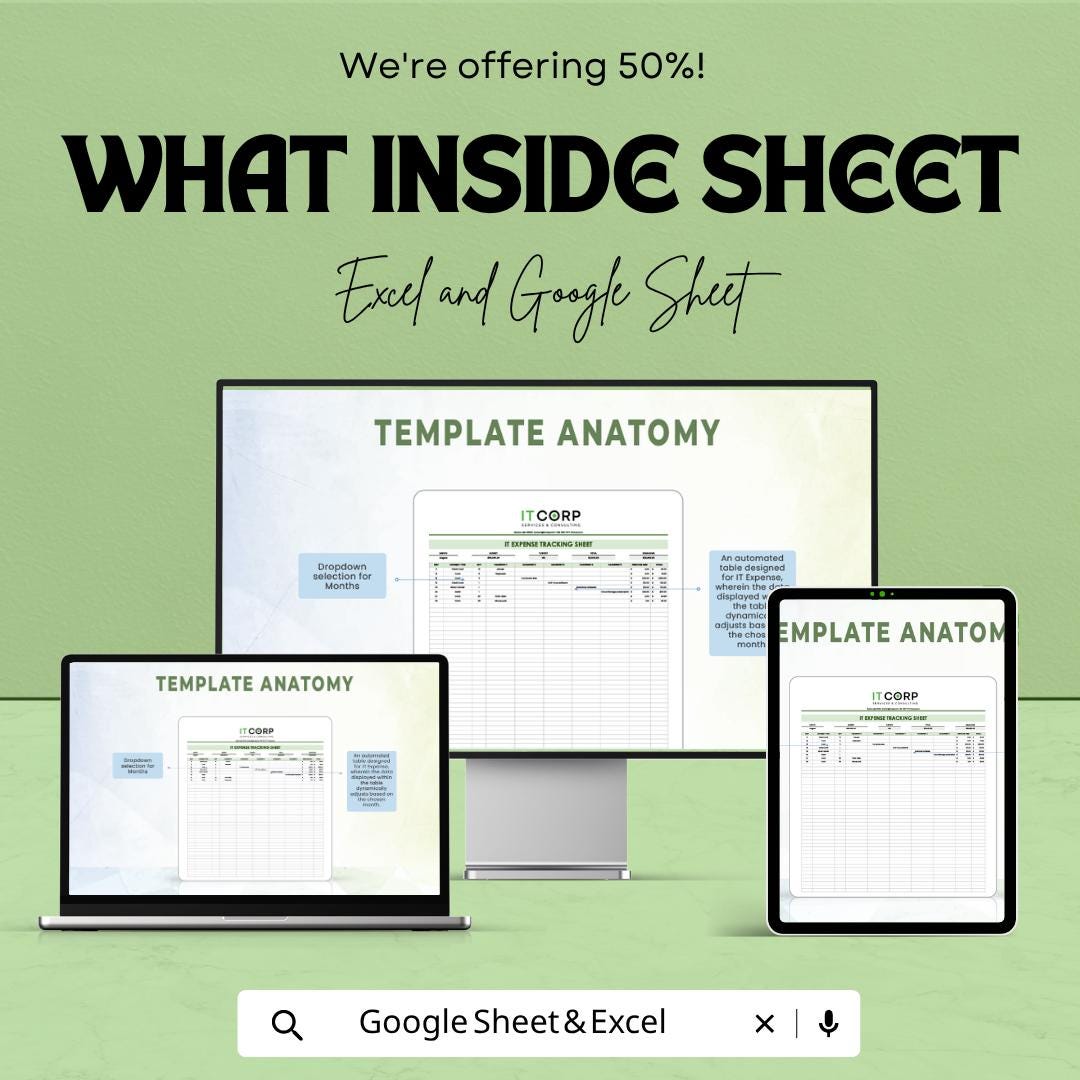 IT Expense Tracking Sheet Template | Business Technology Budget Tracker | Monthly IT Cost Management Spreadsheet |