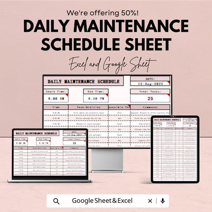 Daily Maintenance Schedule Template | Excel & Google Sheets | 50% OFF