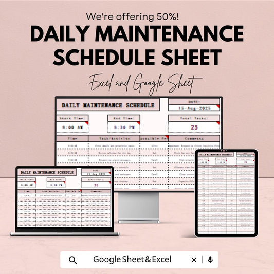 Daily Maintenance Schedule Template | Excel & Google Sheets | 50% OFF