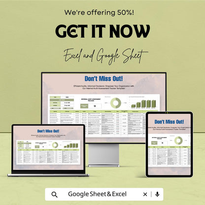 Internal Audit Assessment Tracker Template, Audit Log Spreadsheet, Compliance Audit Tracker, Risk Assessment Tool, Excel Google Sheets
