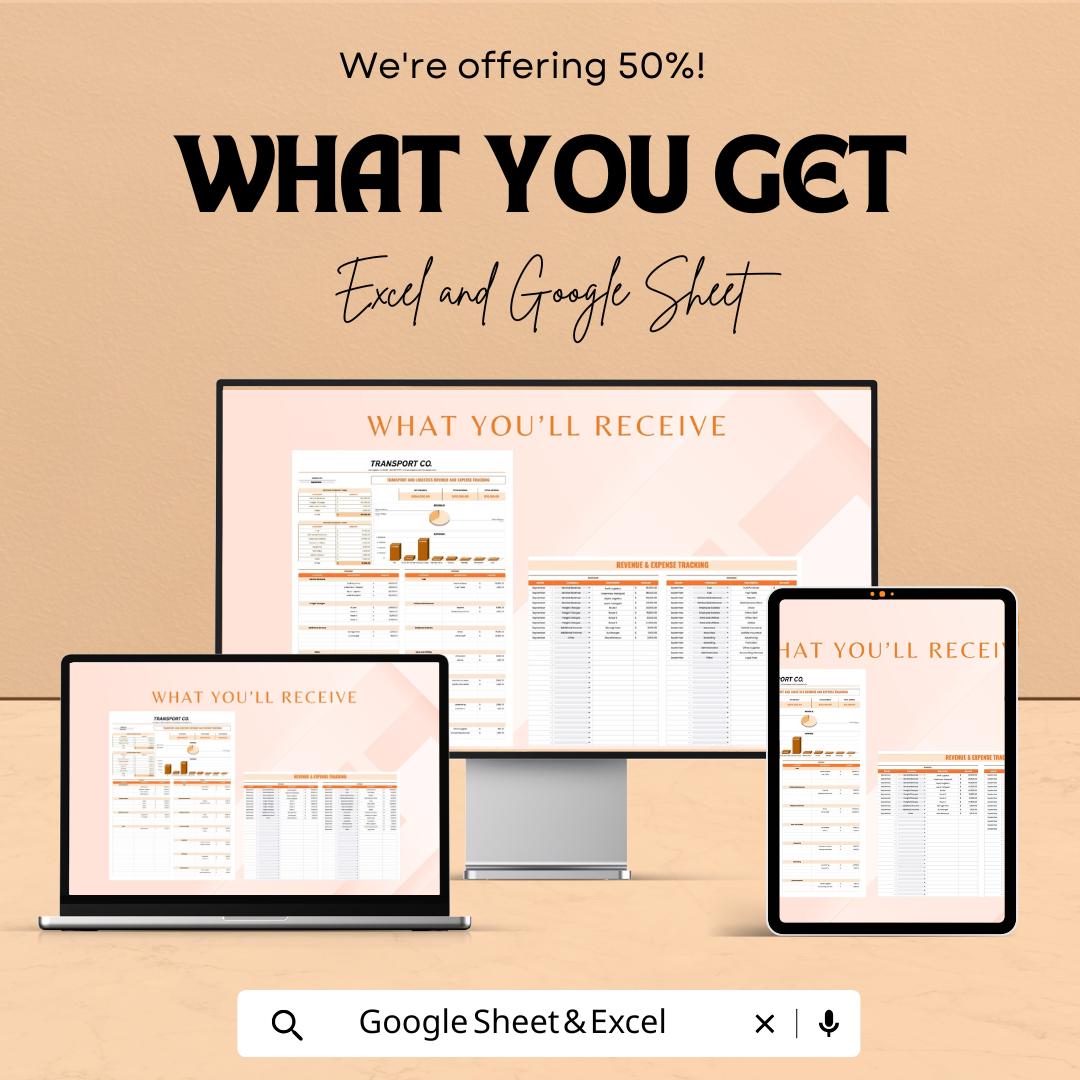 Transport and Logistics Revenue and Expense Tracking Sheet | Excel & Google Sheet Template | Financial Management for Transport Companies
