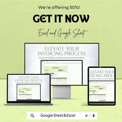 Invoice Sheet for Cleaning Service | Excel & Google Sheets Template | Easy Billing for Cleaners