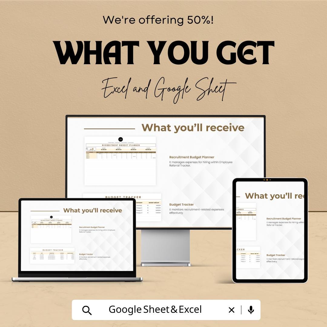 Recruitment Budget Planner HR Sheet | Excel & Google Sheets Template | Track Recruitment Expenses | Budgeting Tool for HR Departments
