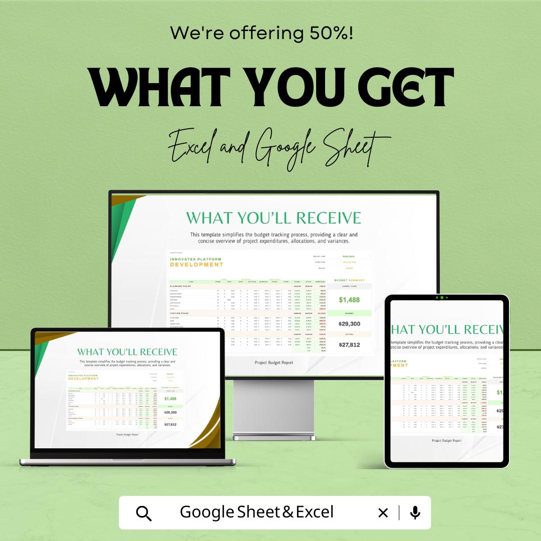 Project Budget Report Template Excel & Google Sheets | Project Cost Tracker | Budget Analysis Report | Expense Tracking Dashboard