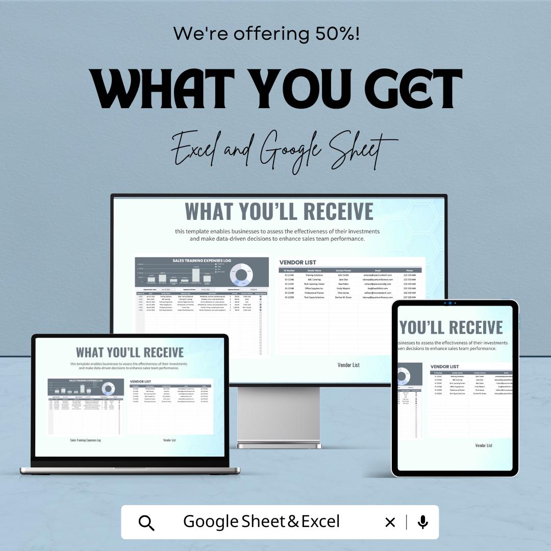 Sales Training Expenses Log Template | Sales Training Budget Tracker | Employee Training Cost Log | Training Expense Spreadsheet |