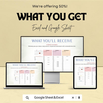 Student Schedule Sheet | Printable Study Planner | Google Sheets & Excel Template | Weekly Planner | Time Management for Students