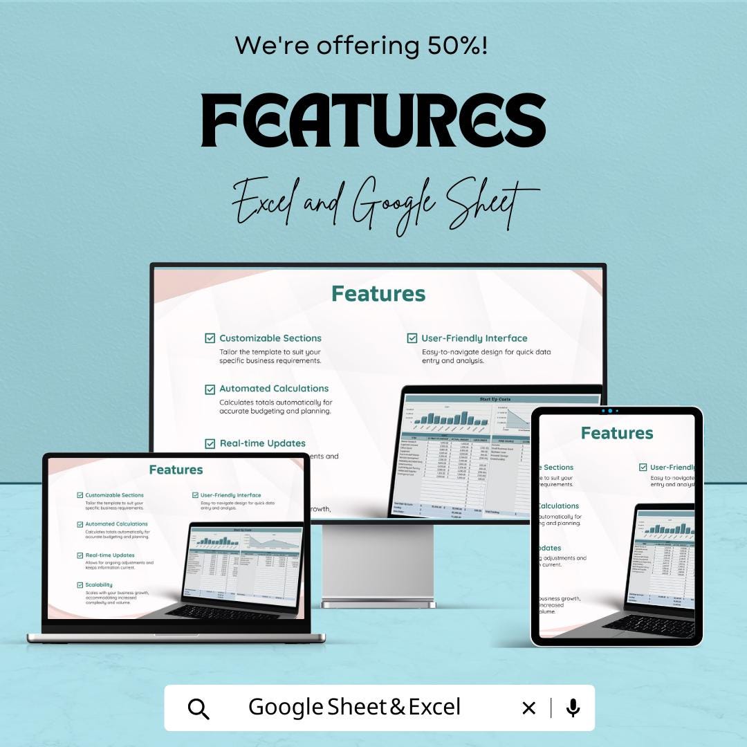 Start Up Costs Template | Startup Budget Spreadsheet | Business Expense Tracker | Excel & Google Sheets