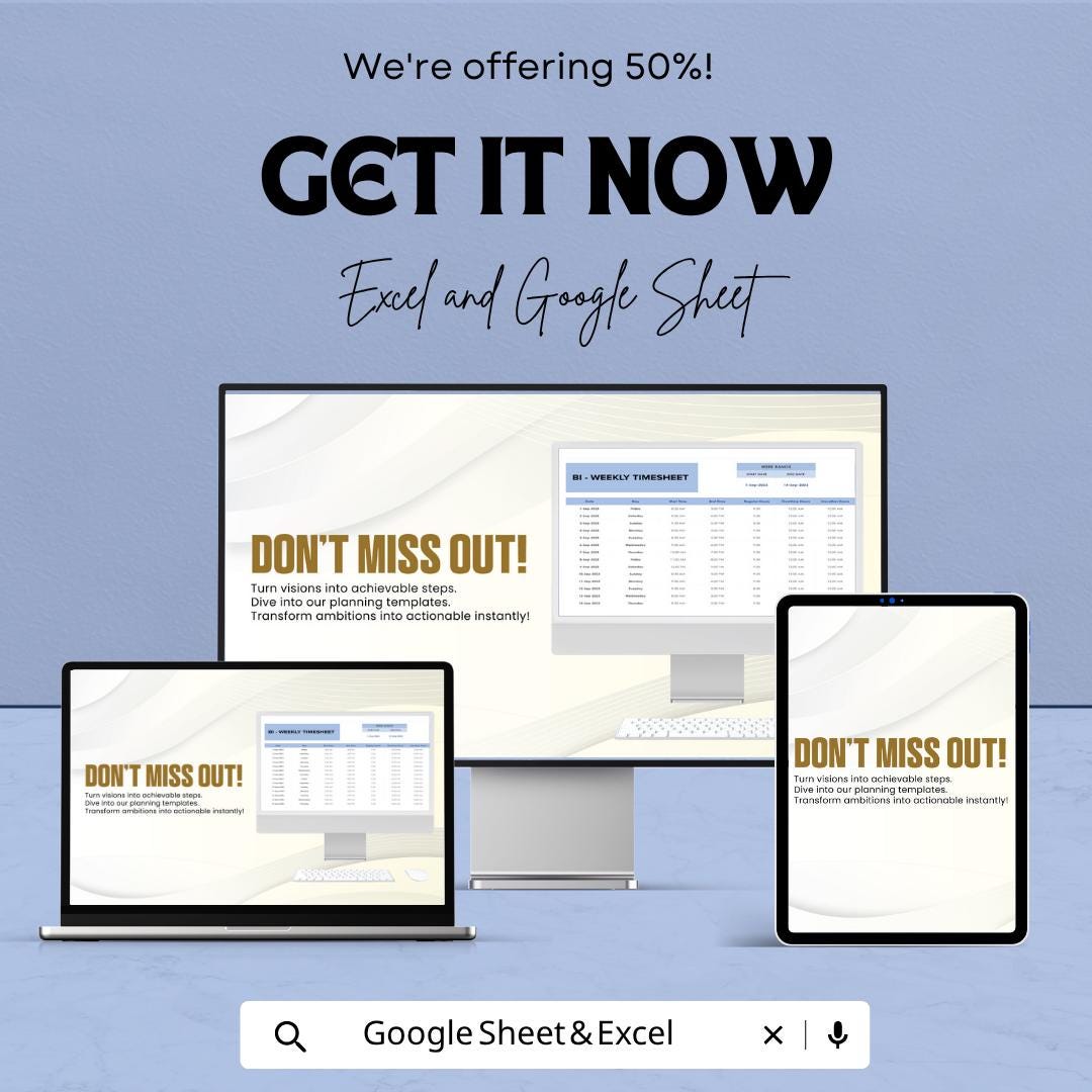 Bi-Weekly Timesheet Template | Employee Time Tracker Spreadsheet | Payroll Hours Log | Excel & Google Sheets Work Schedule Template |