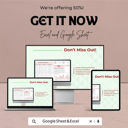 Event Schedule Template | Event Timeline Spreadsheet | Daily Event Planner Sheet | Excel & Google Sheets | Conference Agenda Planner