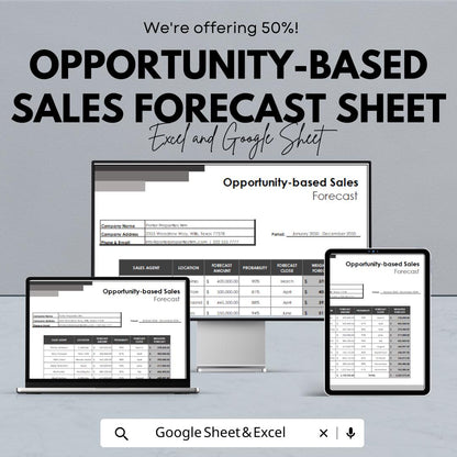 Opportunity-Based Sales Forecast Sheet | Excel & Google Sheet | Sales Pipeline Tracker | Forecasting Template | Instant Download