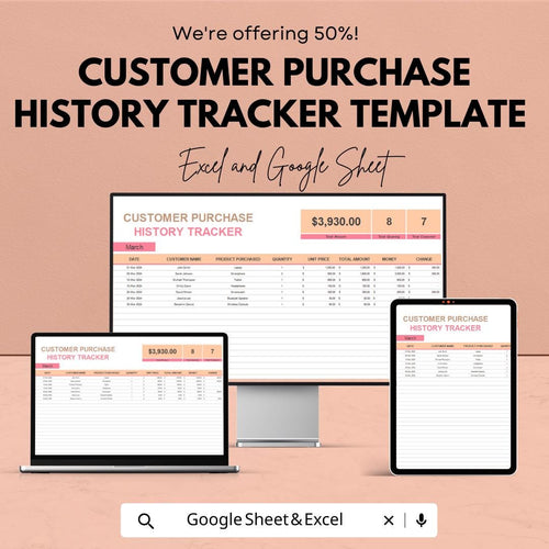 Customer Purchase History Tracker Template | Sales Log | Purchase Tracker | Client Order Spreadsheet | Business Record Template