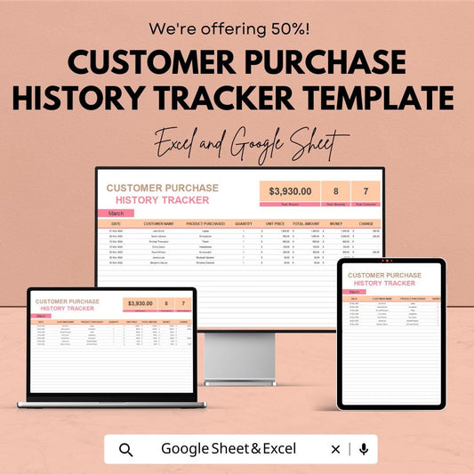 Customer Purchase History Tracker Template | Sales Log | Purchase Tracker | Client Order Spreadsheet | Business Record Template