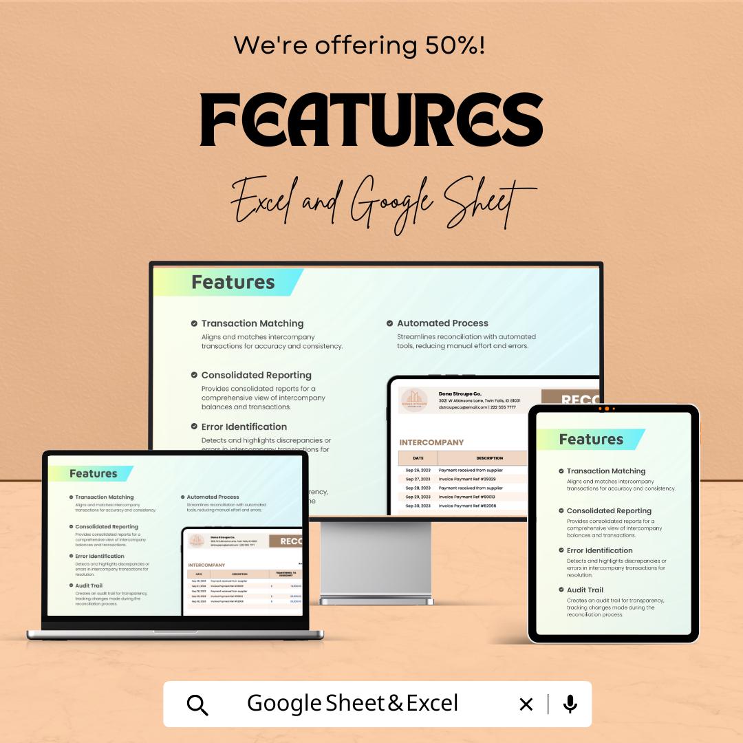 Intercompany Reconciliation Sheet | Google Sheets Template | Financial Transaction & Account Balancing Tool | Accurate and Efficient