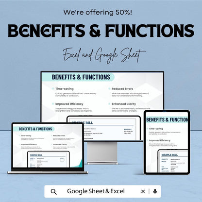 Simple Bill Sheet - Editable Invoice Template for Excel & Google Sheets, Professional Billing, Instant Download