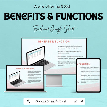Contact List Template | Google Sheet & Excel Contact Management Sheet | Professional Contact List | Editable Contact Organizer
