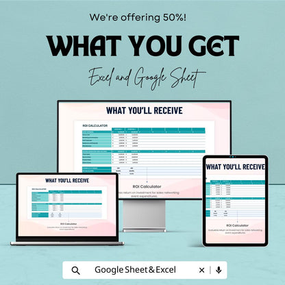 Sales Networking Event ROI Calculator Sheet - Excel and Google Sheets Template for Event Planning, Performance Metrics, & Cost Tracking