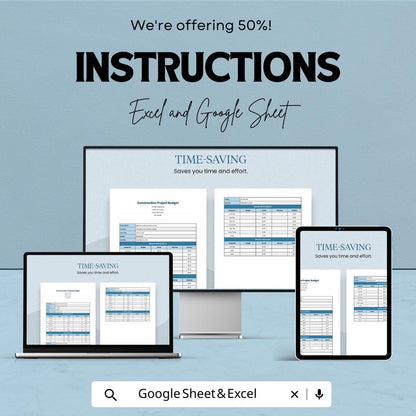 Construction Project Budget Template | Excel & Google Sheets | Contractor Cost Estimate Spreadsheet | Building Cost Tracker | Editable