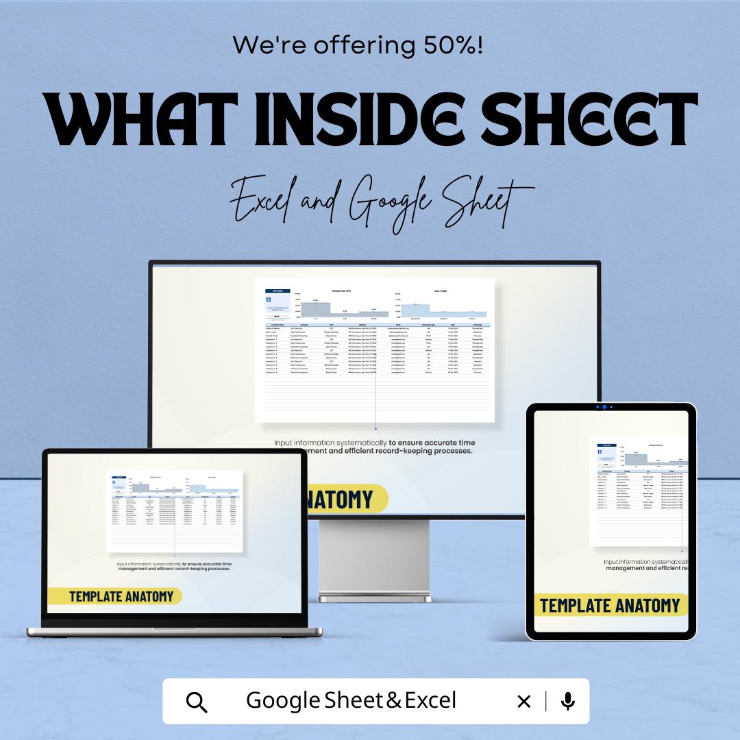 CRM Design Template | Excel & Google Sheets Customer Management Dashboard | CRM Layout Spreadsheet | Sales Tracking System