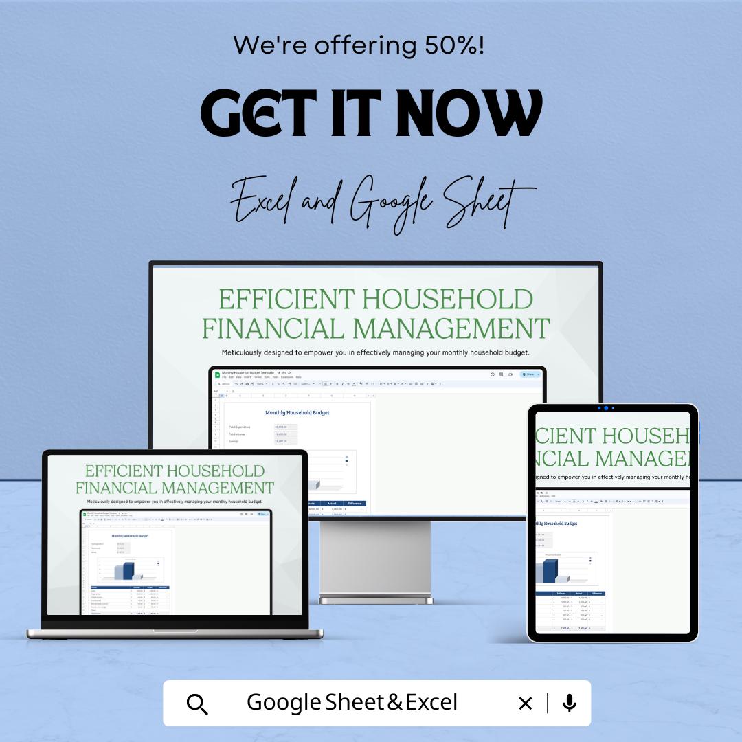Monthly Household Budget Spreadsheet | Google Sheets & Excel Template | Income Expense Tracker | Personal Finance Planner