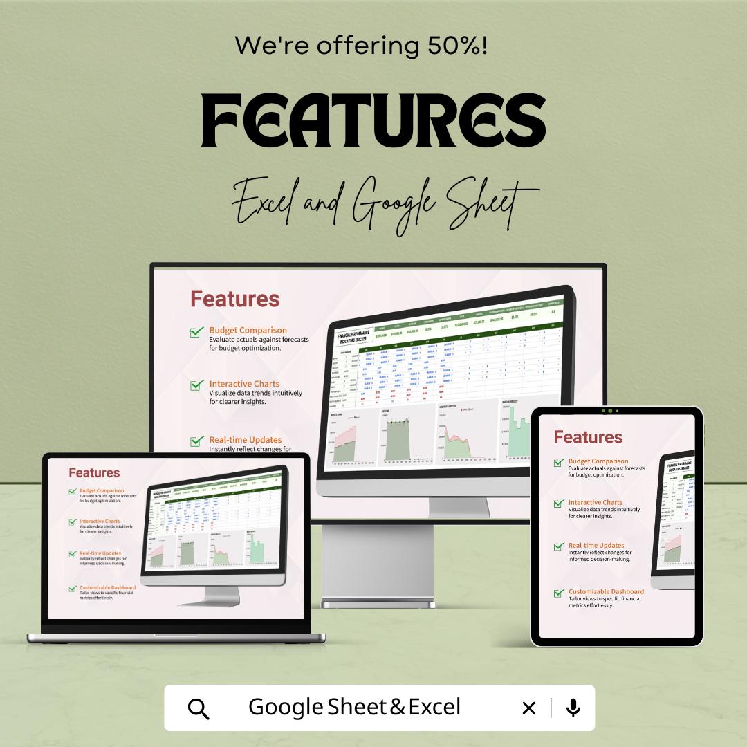 Financial Performance Indicators (FPI) Tracker Sheet | Excel & Google Sheets Template | Track Financial KPIs | Business Analytics Tool |