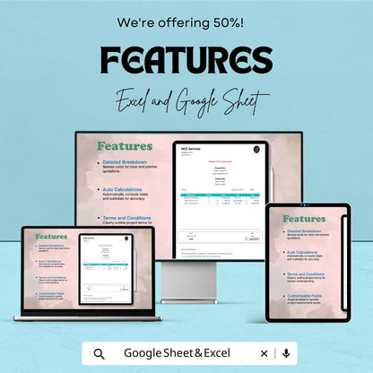 Project Price Quotation Sheet - Excel & Google Sheets Template for Professional Quotes, Business Pricing, Service Proposal