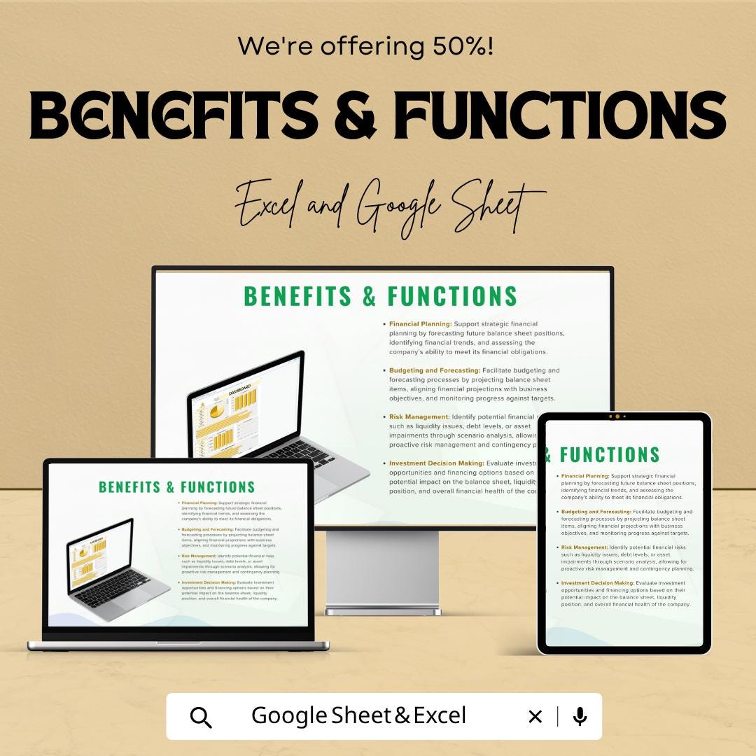 Balance Sheet Projection Template | Financial Forecast Spreadsheet | Budget Planning Tool | Financial Planning Dashboard