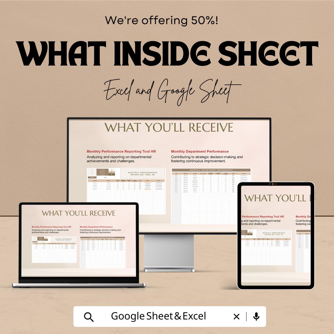 Monthly Performance Reporting Tool HR Sheet - Google Sheet | Workforce Management | HR Data Analysis | Employee Performance Tracker |