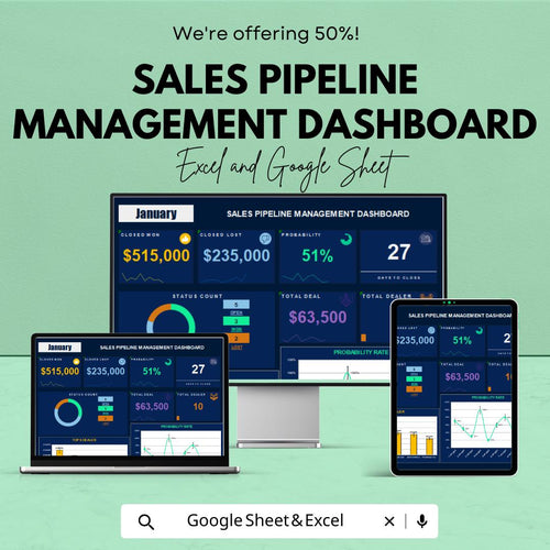 Sales Pipeline Management Dashboard Template | Excel and Google Sheets | Sales Tracking, Forecasting, & Data Visualization