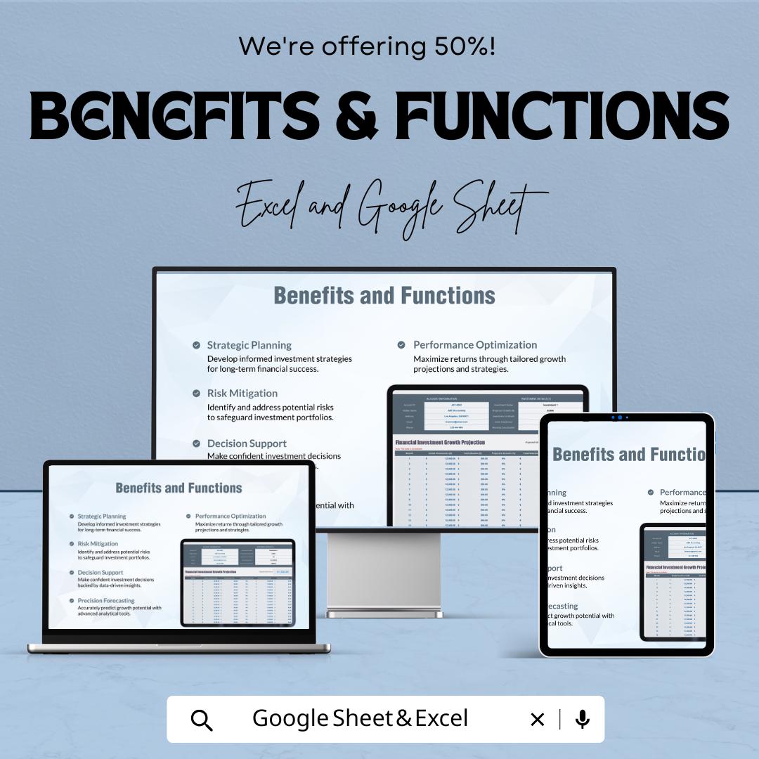 Financial Investment Growth Projection Template | Investment Planner, Compound Growth Calculator, ROI Projection, Finance Tracker