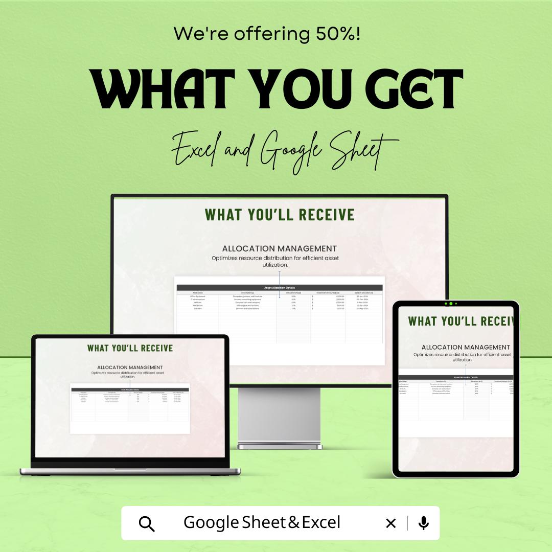 Administration Asset Management Sheet – Google Sheet – Asset Allocation, Budgeting, and Financial Summary Tool – Downloadable Template