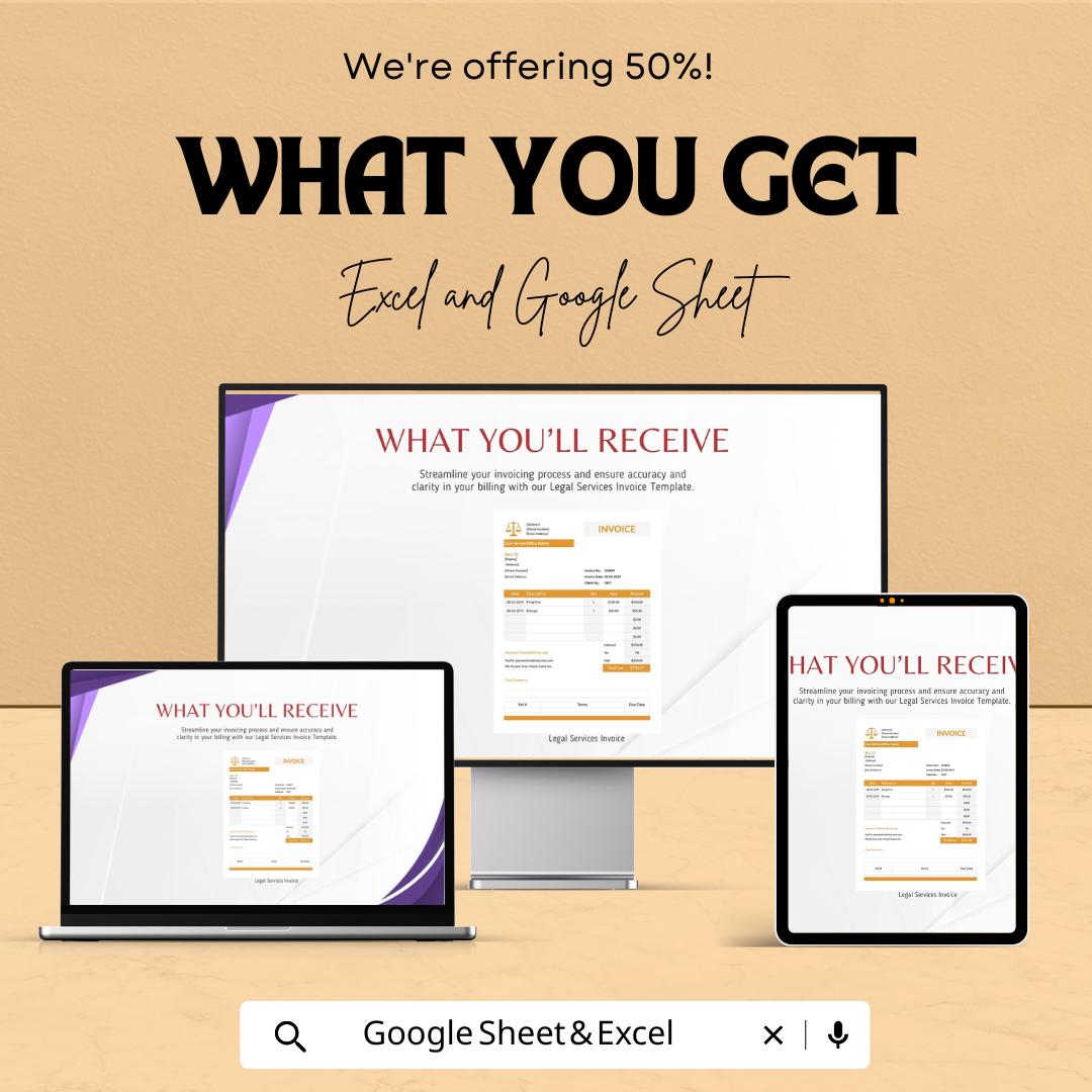Legal Services Invoice Sheet | Google Sheet Template for Law Firms | Customizable Invoice Template | Legal Billing and Invoice Tracker |