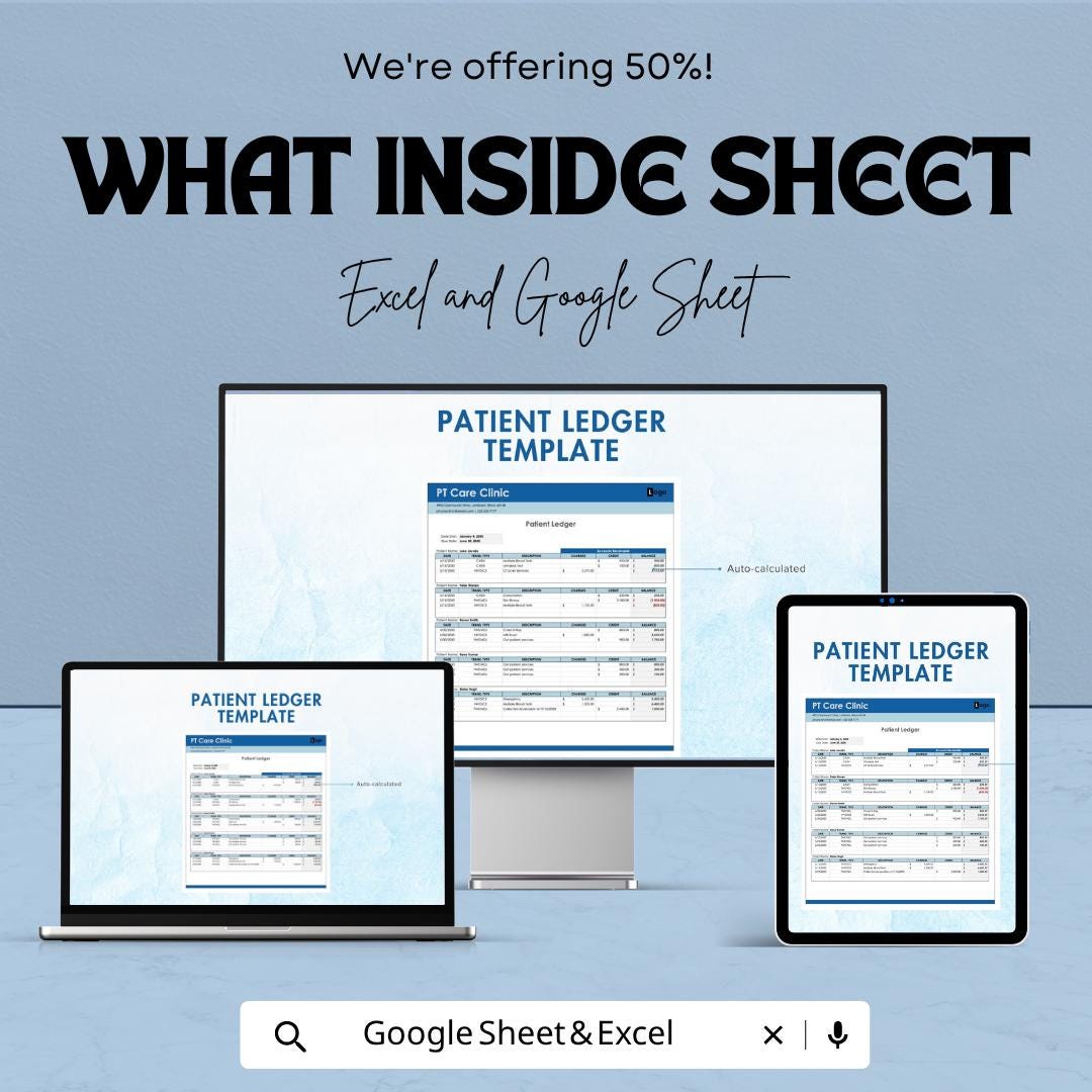 Patient Ledger Template for Excel & Google Sheets | Medical Billing Spreadsheet | Healthcare Payment Tracker | Clinic Billing Ledger |