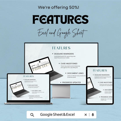 Legal Case Timeline Tracker Template, Law Office Deadline Tracker, Attorney Case Management, Excel & Google Sheets Legal Timeline Tool