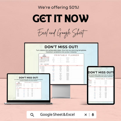 Printable Planner Sheet | Excel and Google Sheets | Task Organizer | Customizable Planner Template | Goal-Setting & Time Management