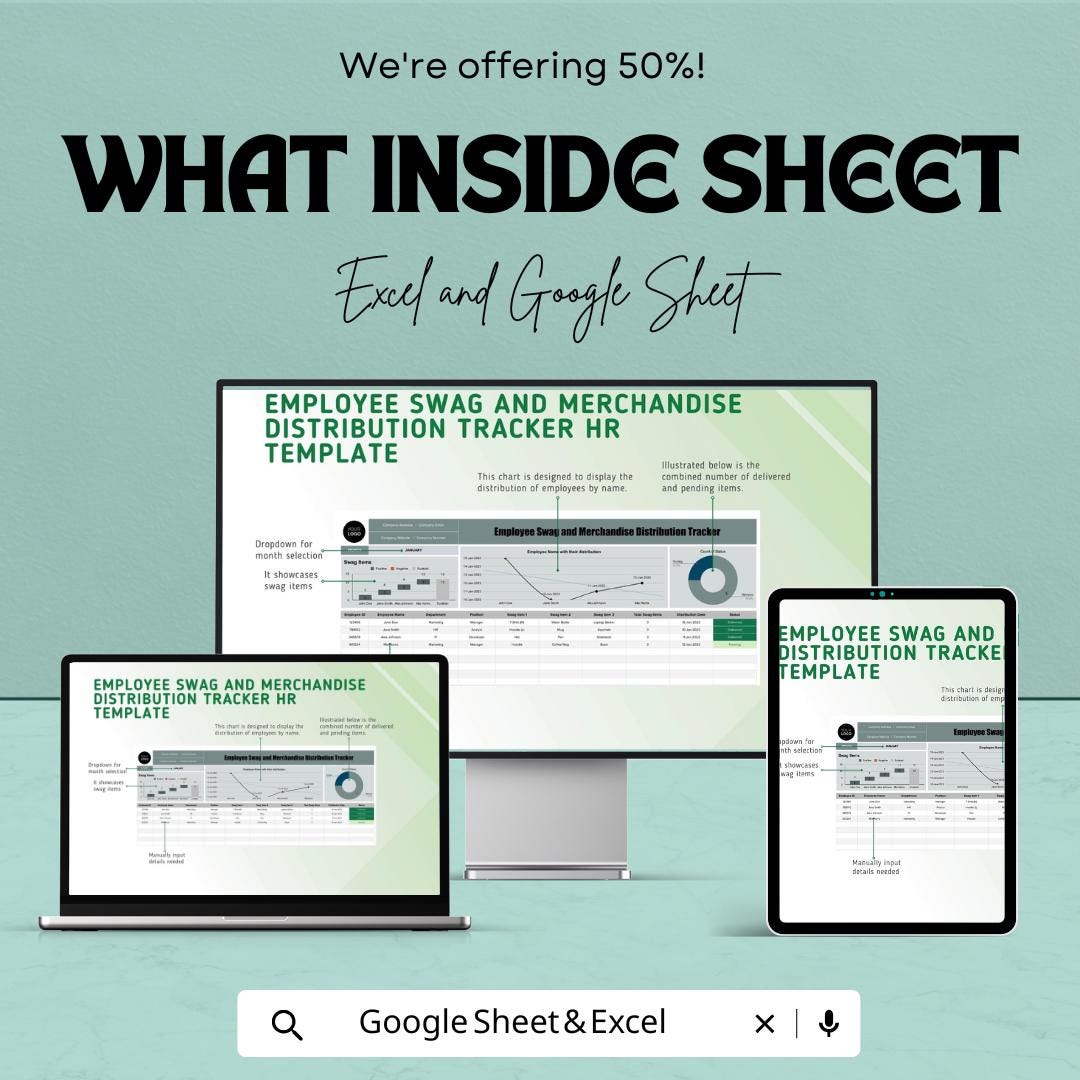 Employee Swag and Merchandise Distribution Tracker HR Template | Inventory Tracker | Excel and Google Sheets HR Tool