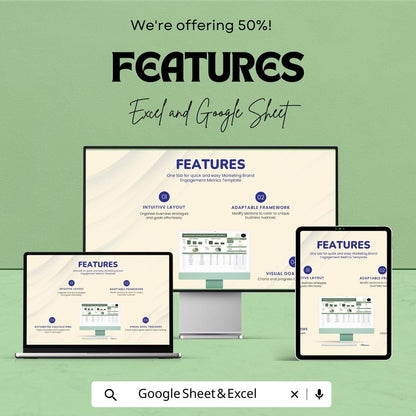 Marketing Brand Engagement Metrics Sheet | Google Sheets for Tracking Metrics, Impressions, Clicks, Conversions | Marketing Dashboard