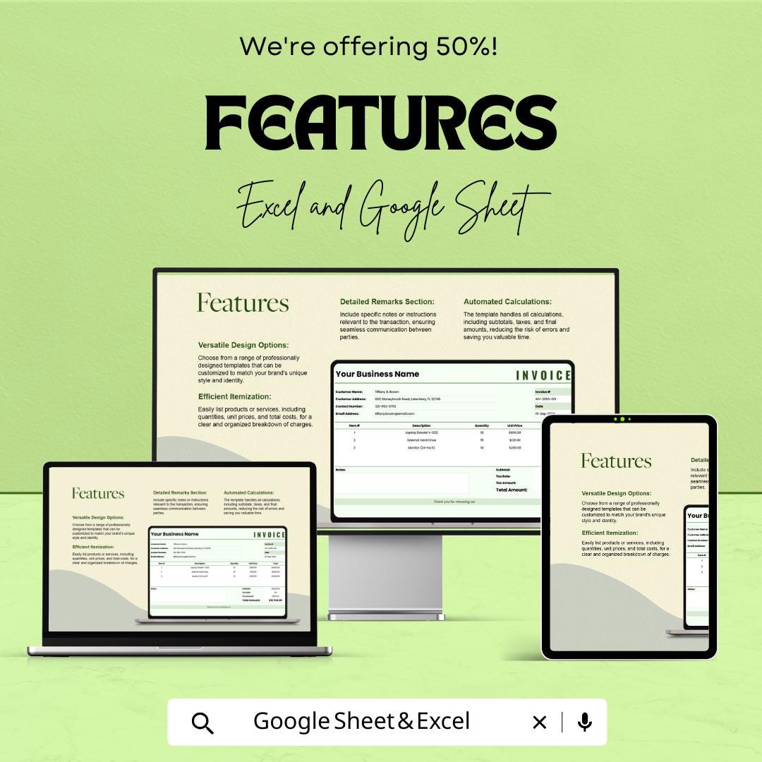 Invoice Format Template | Business Billing Template | Printable Invoice | Small Business Invoice Sheet | Auto-Calculated