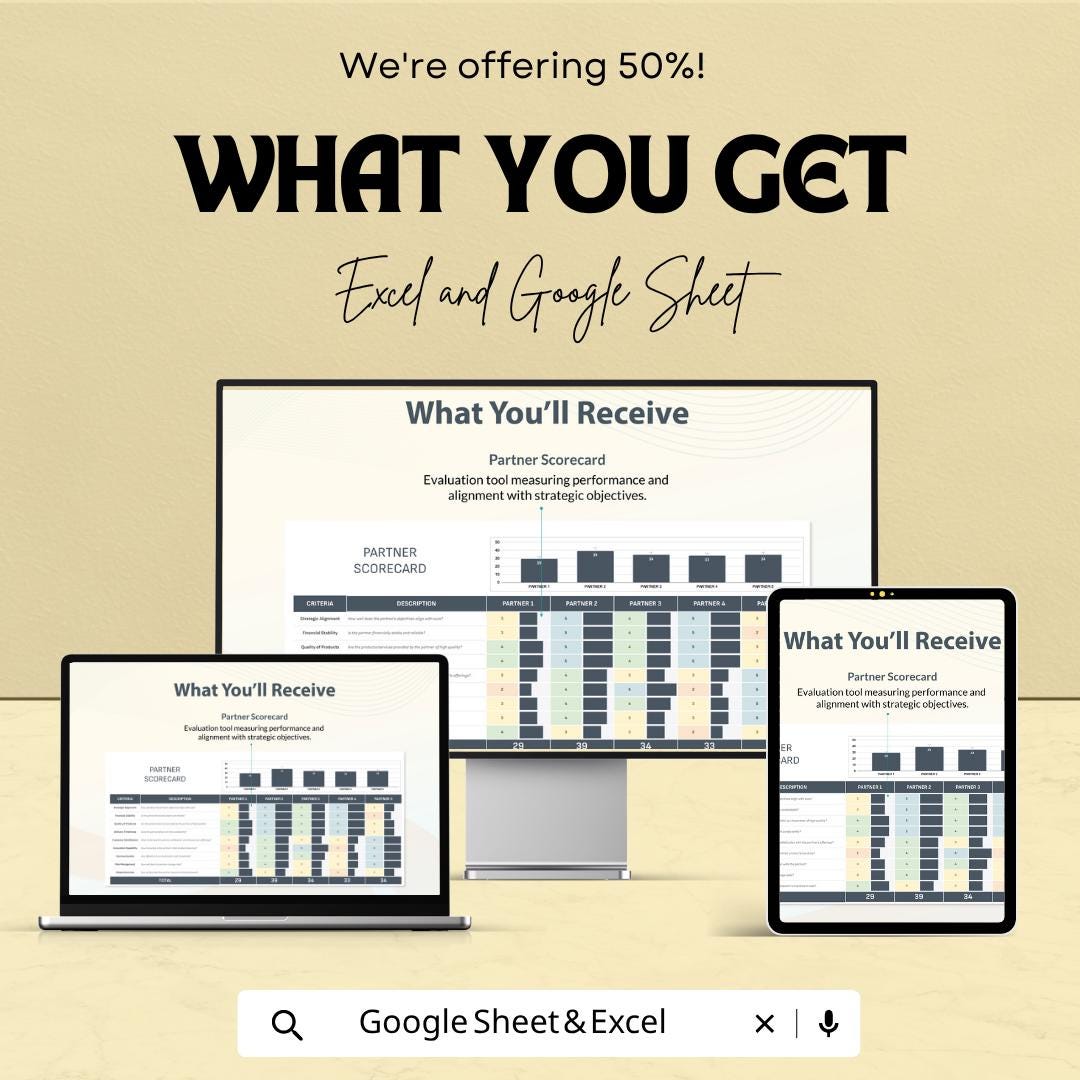 Partner Scorecard Template | Vendor Evaluation Spreadsheet | Supplier Performance Tracker | Business Analysis Tool