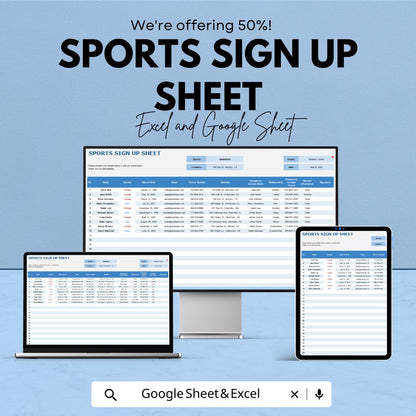 Sports Sign Up Sheet – Excel & Google Sheet Template for Event Registration | Customizable Sports Participant Tracker