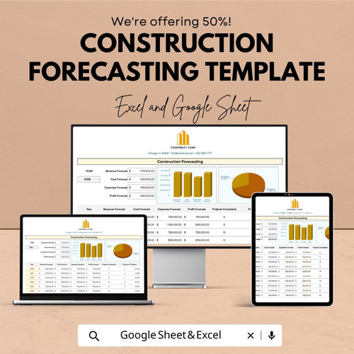 Construction Forecasting Template  | Construction Financial Forecast | Project Budget Forecast | Contractor Planning Spreadsheet