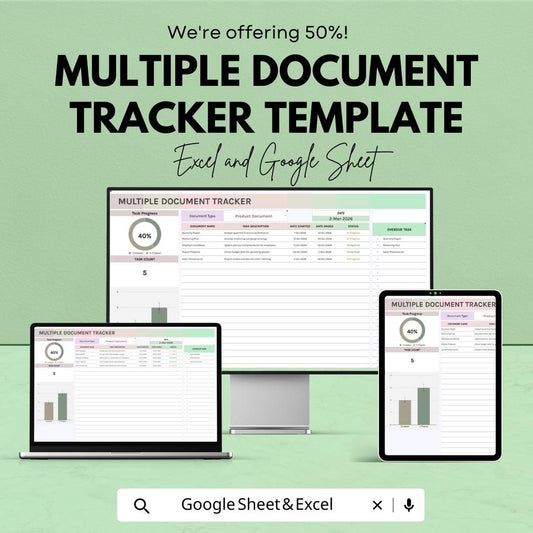 Multiple Document Tracker Template | Document Management Spreadsheet | Version Control & Deadline Tracker | Project Organizer