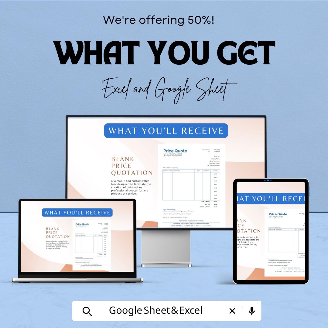 Blank Price Quotation Sheet | Editable Excel & Google Sheets Template | Customizable Quote Form | Instant Download for Business