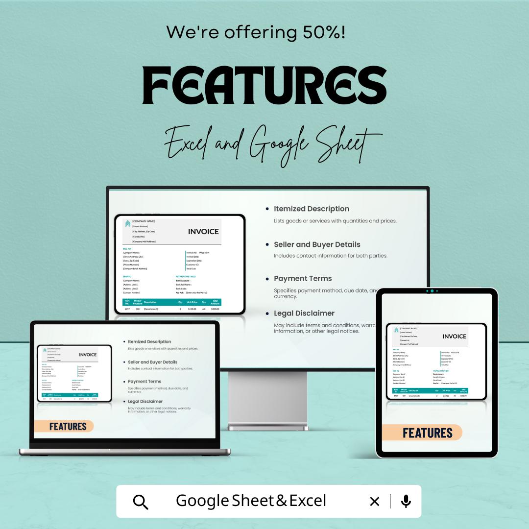 Basic Proforma Invoice Template | Excel & Google Sheet | Business Invoice Format | Editable Proforma Bill Template | Printable Invoice Sheet