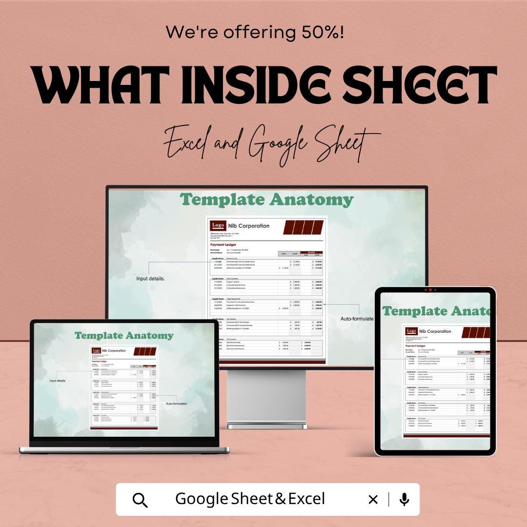Payment Ledger Template for Excel & Google Sheets | Business Payment Tracker Spreadsheet | Accounts Payable Ledger | Expense Tracking Sheet