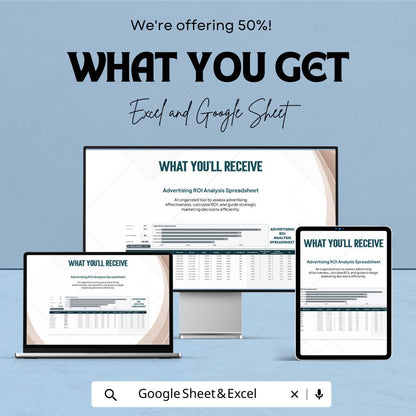 Advertising ROI Analysis Spreadsheet Template, Marketing Performance Dashboard, Ad Spend Tracker, Campaign ROI Calculator