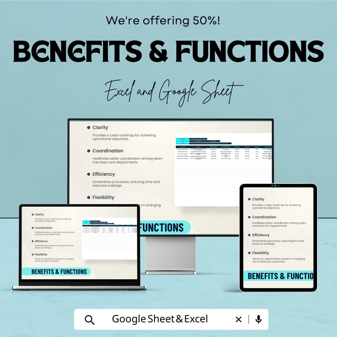 Operation Planning Template, Business Operations Plan, Project Strategy Spreadsheet, Task & Resource Planner, Excel Google Sheets