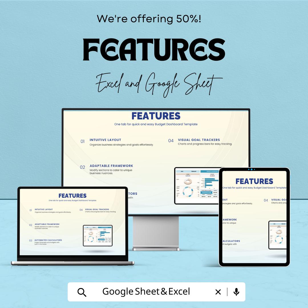 Budget Dashboard Template | Monthly Budget Planner Spreadsheet | Income and Expense Tracker | Financial Dashboard