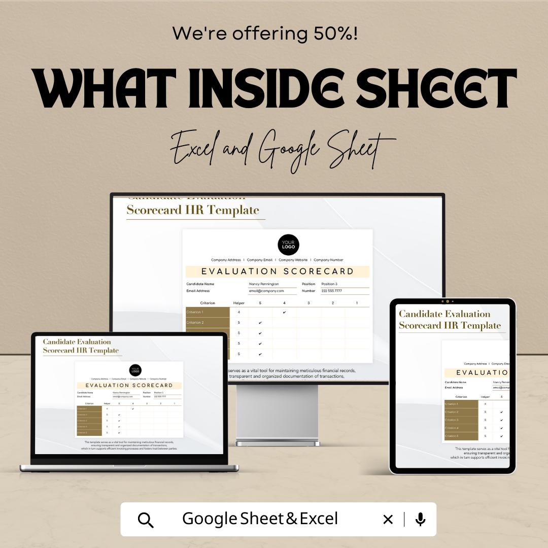 Candidate Evaluation Scorecard HR Template | Interview Scorecard Spreadsheet | Hiring Candidate Rating Sheet |  Template