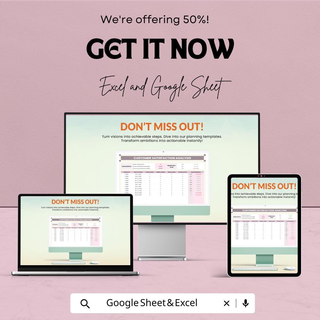 Customer Satisfaction Analysis Sheet - Excel & Google Sheet Template for Tracking Customer Feedback